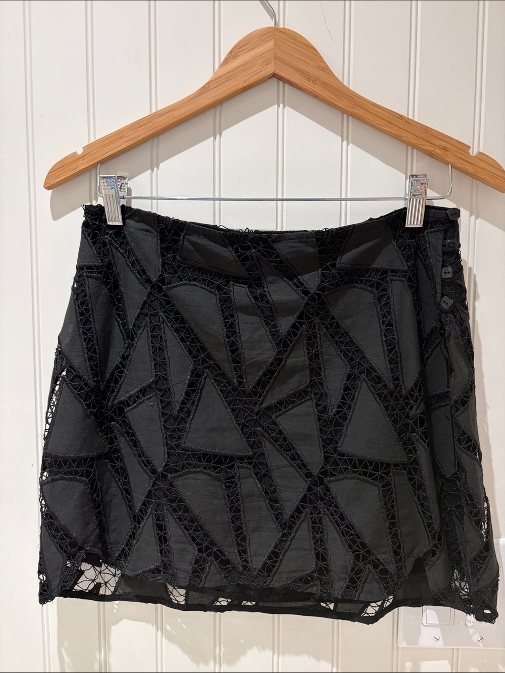 Vix Black Crochet Panel Mini Skirt